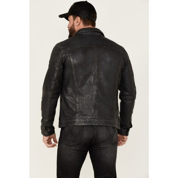 MAURITIUS LEATHER MEN'S GOEFF LAMB LEATHER ZIP-FRONT TRUCKER JACKET - Picture 2 of 16